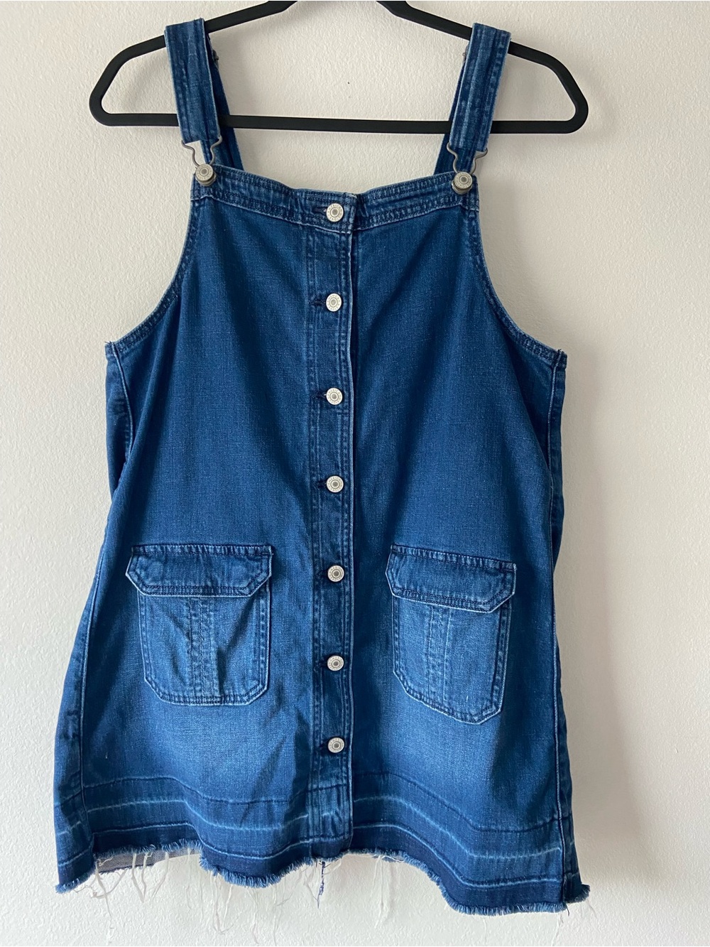 American Eagle | Denim Overall Dress Button Front Raw Hem Pinafore Size M